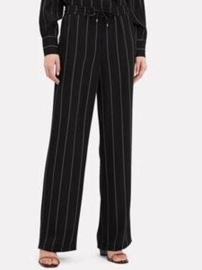 Anine Bing Pinstripe Straight-Leg Pants M Drawstring Pockets Career